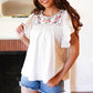 Oatmeal Cotton Stripe Embroidered Yoke Top
