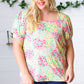 Canary/Mint Floral Square Neck Bubble Sleeve Top