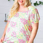 Canary/Mint Floral Square Neck Bubble Sleeve Top