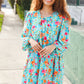Feeling Femme Aqua Floral Ribbon Bow Tie Babydoll Dress