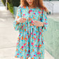 Feeling Femme Aqua Floral Ribbon Bow Tie Babydoll Dress