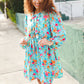 Feeling Femme Aqua Floral Ribbon Bow Tie Babydoll Dress