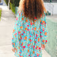 Feeling Femme Aqua Floral Ribbon Bow Tie Babydoll Dress