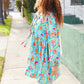 Feeling Femme Aqua Floral Ribbon Bow Tie Babydoll Dress