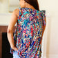 Weekend Ready Navy Floral Ruffle Sleeveless Top