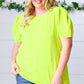 Neon Green Round Neck Puff Sleeve Crepe Top