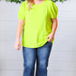 Neon Green Round Neck Puff Sleeve Crepe Top