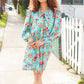 Feeling Femme Aqua Floral Ribbon Bow Tie Babydoll Dress