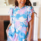 Sky Blue & Lavender Double Flutter Sleeve Mock Neck Top