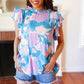 Sky Blue & Lavender Double Flutter Sleeve Mock Neck Top