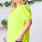 Neon Green Round Neck Puff Sleeve Crepe Top