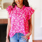 Hot Pink Floral Mock Neck Double Flutter Sleeve Top