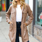 Dark Beige Veagan Leather Snap Button Shirt Jacket