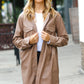 Dark Beige Veagan Leather Snap Button Shirt Jacket