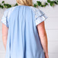 Blue Floral & Stripe V Neck Tie Double Flutter Sleeve Top