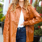 Open Your Heart Rust Vegan Leather Snap Button Shacket