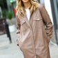 Dark Beige Veagan Leather Snap Button Shirt Jacket