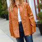 Open Your Heart Rust Vegan Leather Snap Button Shacket