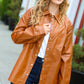 Open Your Heart Rust Vegan Leather Snap Button Shacket