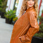 Open Your Heart Rust Vegan Leather Snap Button Shacket
