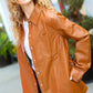 Open Your Heart Rust Vegan Leather Snap Button Shacket