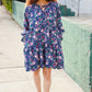Feeling Joyful Navy Floral Bow Tie Babydoll Long Ruffle Sleeve Dress