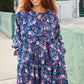 Feeling Joyful Navy Floral Bow Tie Babydoll Long Ruffle Sleeve Dress