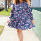 Feeling Joyful Navy Floral Bow Tie Babydoll Long Ruffle Sleeve Dress