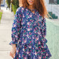 Feeling Joyful Navy Floral Bow Tie Babydoll Long Ruffle Sleeve Dress