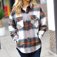 Charcoal & Rust Plaid Flannel Button Down Oversized Jacket