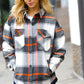 Charcoal & Rust Plaid Flannel Button Down Oversized Jacket