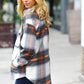 Charcoal & Rust Plaid Flannel Button Down Oversized Jacket