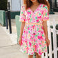 Beautiful You Rose Floral Print Ric Rack Trim Babydoll Dress