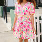 Beautiful You Rose Floral Print Ric Rack Trim Babydoll Dress