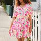 Beautiful You Rose Floral Print Ric Rack Trim Babydoll Dress