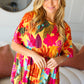 Burnt Orange & Fuchsia Floral Drop Shoulder Babydoll Top