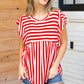 Red Stripe Babydoll Flutter Sleeve Top