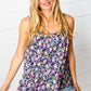 Navy Floral Ruffle Hem Sleeveless Top