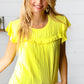 Yellow Wide Rib Frilled Short Sleeve Yoke Top