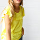 Yellow Wide Rib Frilled Short Sleeve Yoke Top