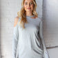 Grey Stripe Cold Shoulder Cut Out Knit Top
