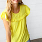 Yellow Wide Rib Frilled Short Sleeve Yoke Top
