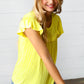 Yellow Wide Rib Frilled Short Sleeve Yoke Top
