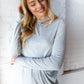 Grey Stripe Cold Shoulder Cut Out Knit Top