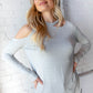 Grey Stripe Cold Shoulder Cut Out Knit Top