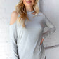 Grey Stripe Cold Shoulder Cut Out Knit Top