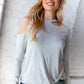 Grey Stripe Cold Shoulder Cut Out Knit Top