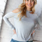 Grey Stripe Cold Shoulder Cut Out Knit Top