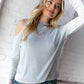 Grey Stripe Cold Shoulder Cut Out Knit Top