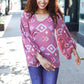 Boho Vibes Elastic Long Sleeve Aztec Print V Neck Pullover